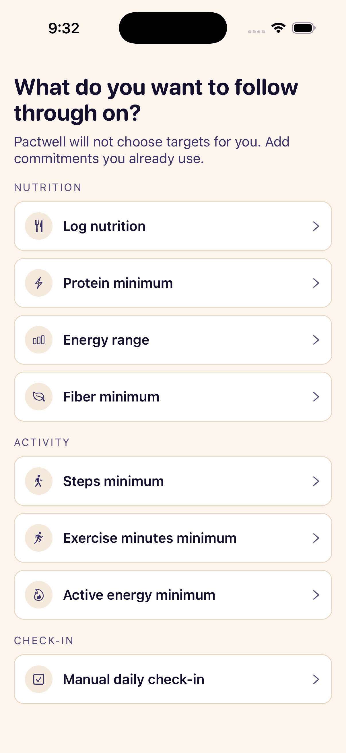 Commitment templates to choose from